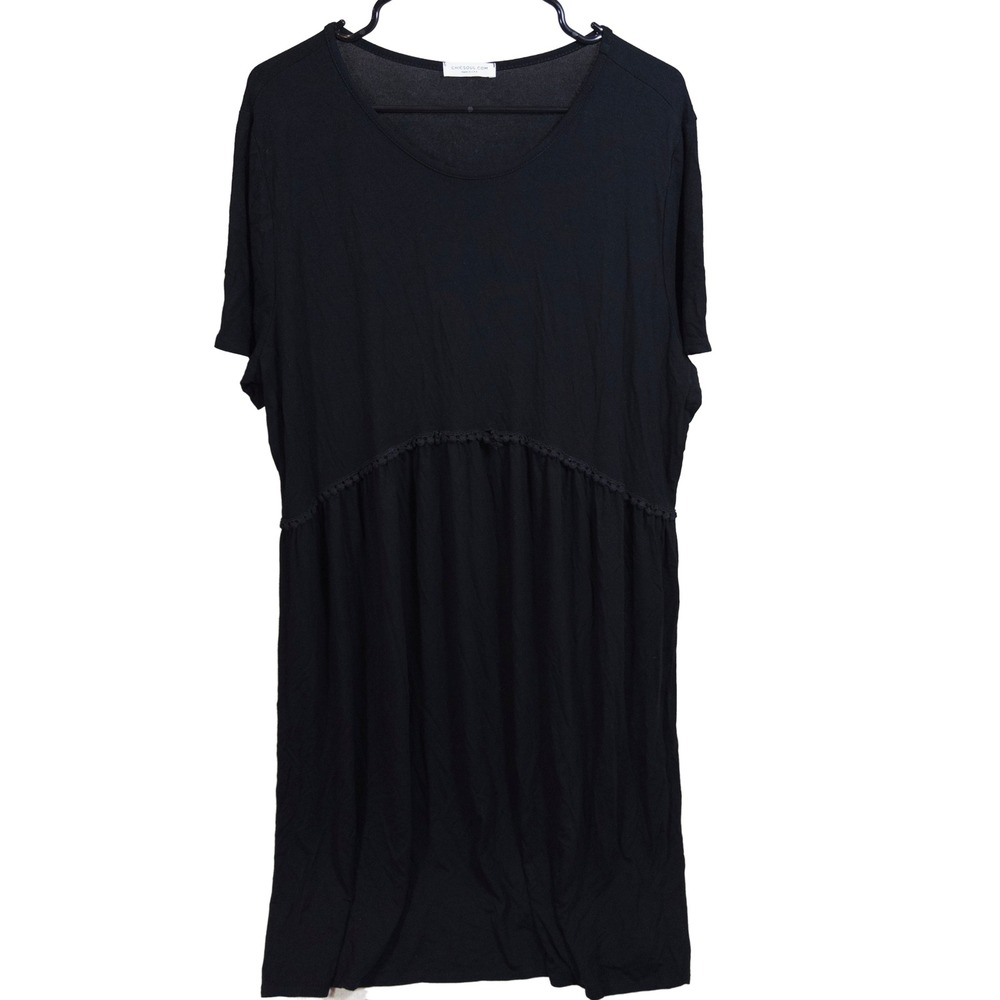 Chic Soul‎ Babydoll Dress Womens Plus Size Crochet Lace Trim Short Sleeve Black